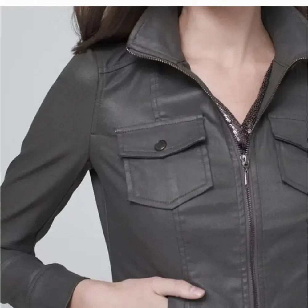 WHBM Gray Coated Denim Band Jacket Size 10 🩶✨🩶